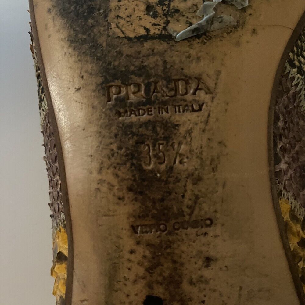 Prada Ballet Flat Leather Snake Python Patchwork Bow Brown Beige Orange 35.5 - Picture 12 of 12